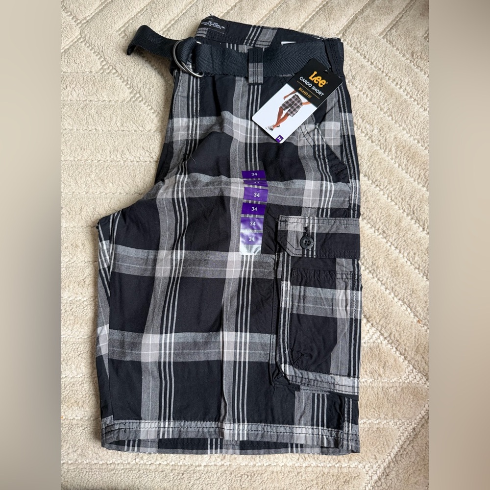 Lee Black and Gray Checkered Cargo Shorts